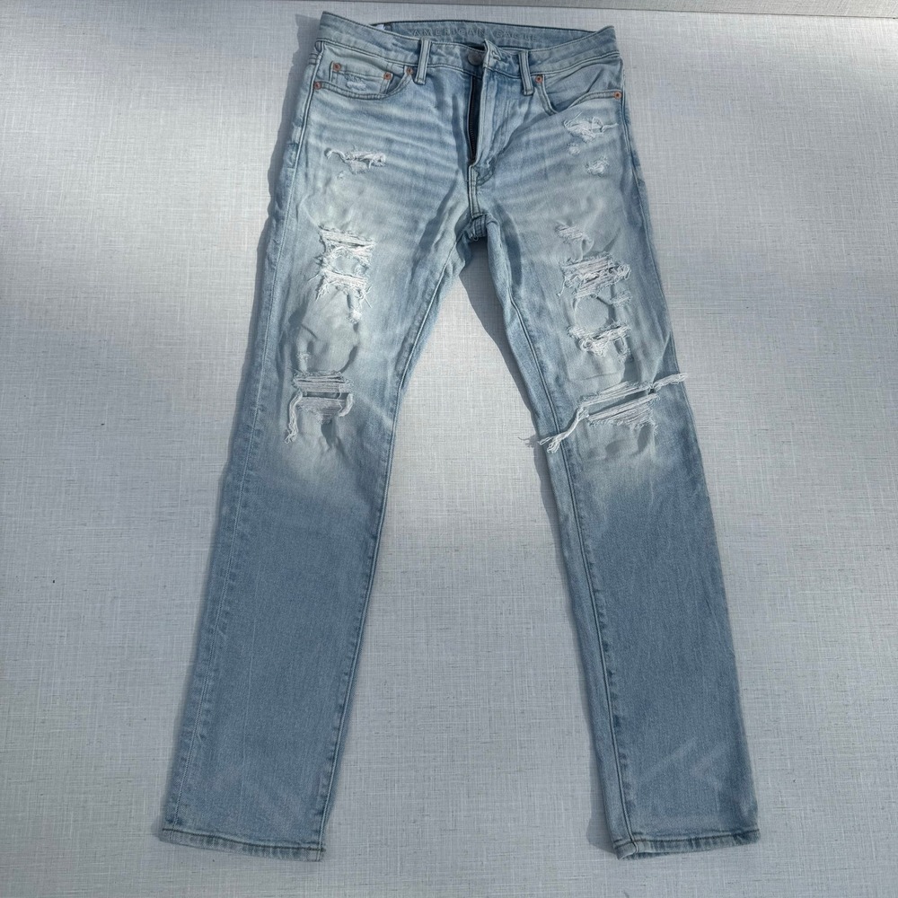 American Eagle Mens Slim Distressed Ripped Light Wash Denim Jeans 29x30